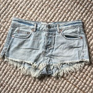 FREE PEOPLE Light Blue Denim Distressed Shorts
